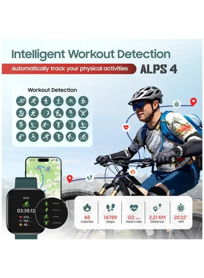 Swiss Military ALPS4 Smartwatch – Stylish AMOLED Wearable with Bluetooth Calling, Health Monitoring, Wireless Charging & Multilingual Support - Green-2