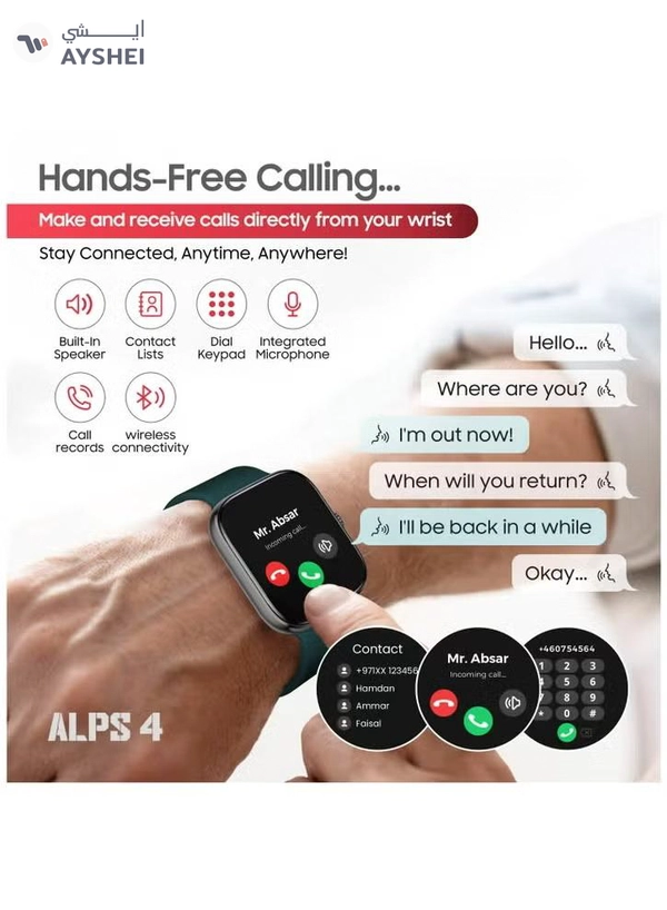 Swiss Military ALPS4 Smartwatch – Stylish AMOLED Wearable with Bluetooth Calling, Health Monitoring, Wireless Charging & Multilingual Support - Green