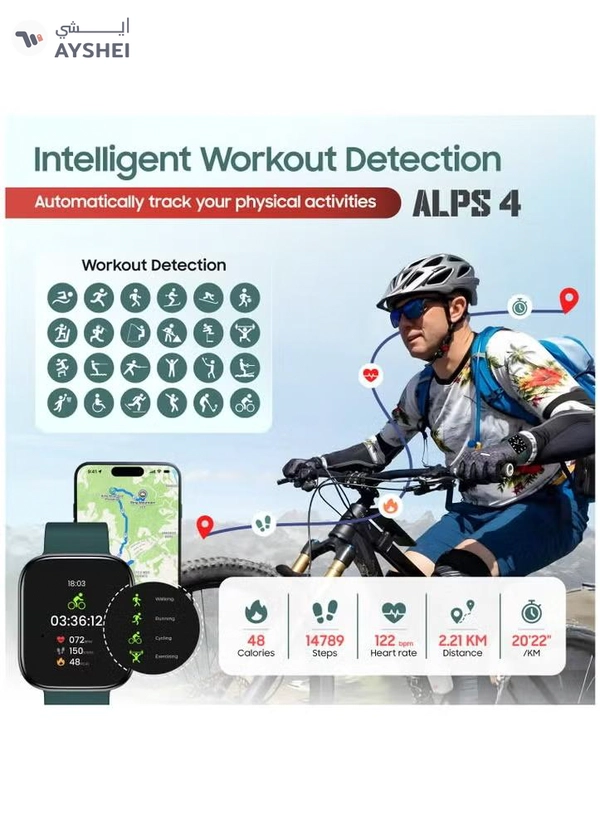 Swiss Military ALPS4 Smartwatch – Stylish AMOLED Wearable with Bluetooth Calling, Health Monitoring, Wireless Charging & Multilingual Support - Green