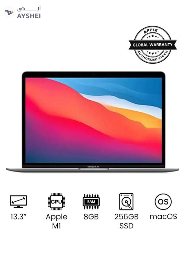 Apple MacBook Air MGN63 With 13-Inch Display, M1 Chip With 8-Core Processor And 7-Core Graphics/8GB RAM DDR4/256GB SSD/ English/Arabic Space Grey