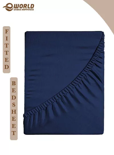 Blue Microfiber Fitted Bedsheet with Deep Pocket for a Snug Fit, Breathable, Machine Washable for Optimal Protection, Available in King, Queen and Single Sizes, Without Pillow Cover-0