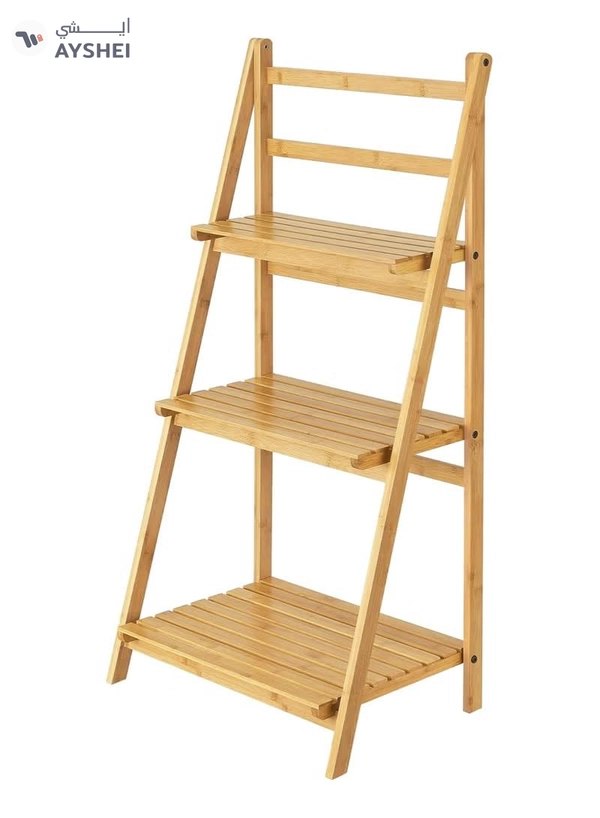 DubaiGallery 3 Tier Ladder Shelf for Bathroom Kitchen Storage Cabinet Modern 10kg Load Capacity per Bamboo Tier