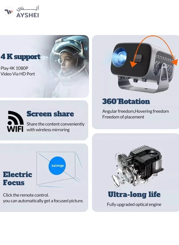 Eworld Portable 360° Rotating Projector with Auto Keystone, Electric Focus and 220 Lumens