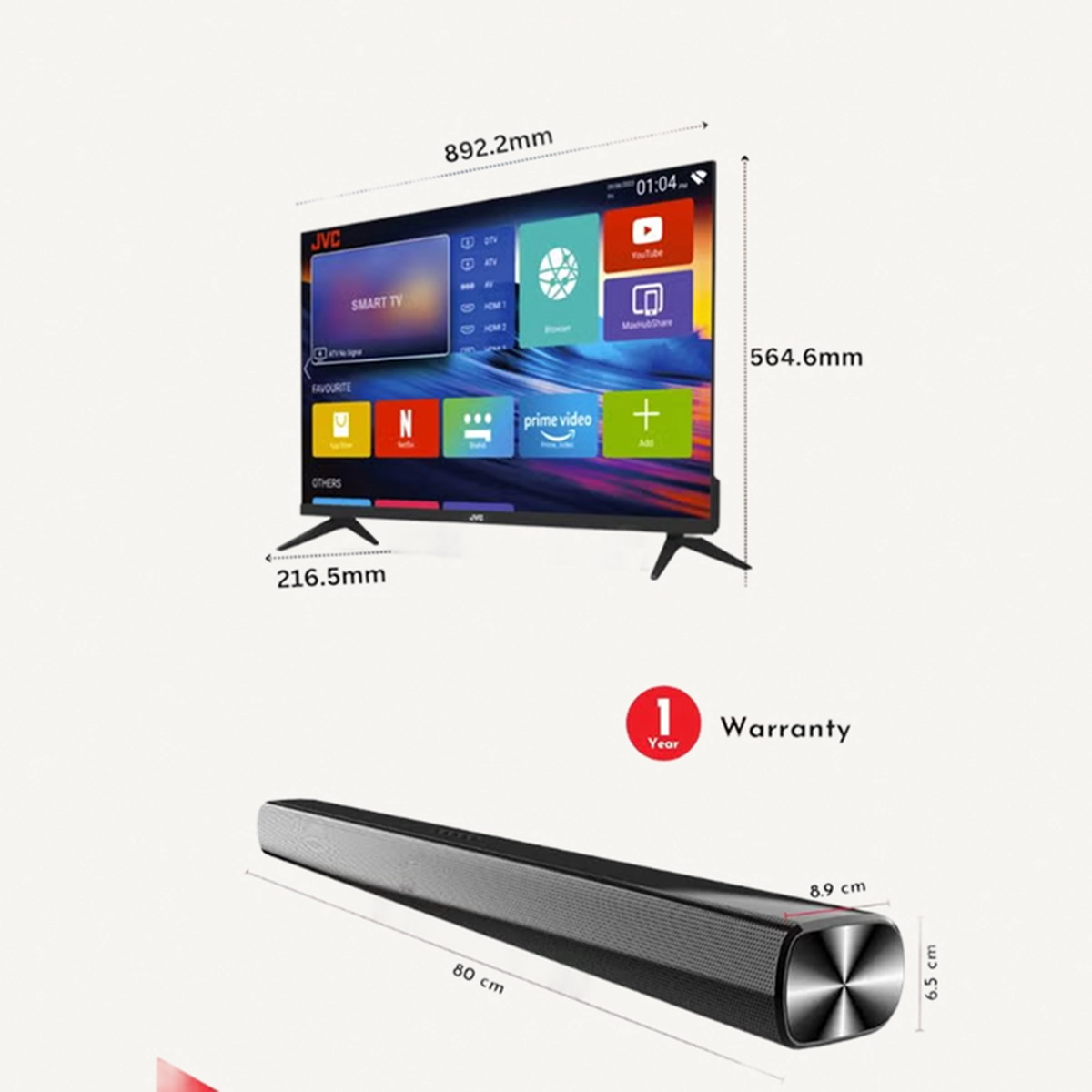 JVC 40 Inch Edgeless Full HD LED Android Smart TV with Dolby Audio + SOUNDBAR Black Bundle - FREE INSTALLATION.-1-1