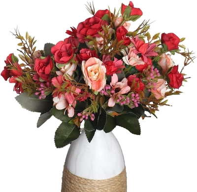 YATAI 3pcs Artificial Rose Flower Bouquet, Lifelike Silk Faux Flower Arrangement-2