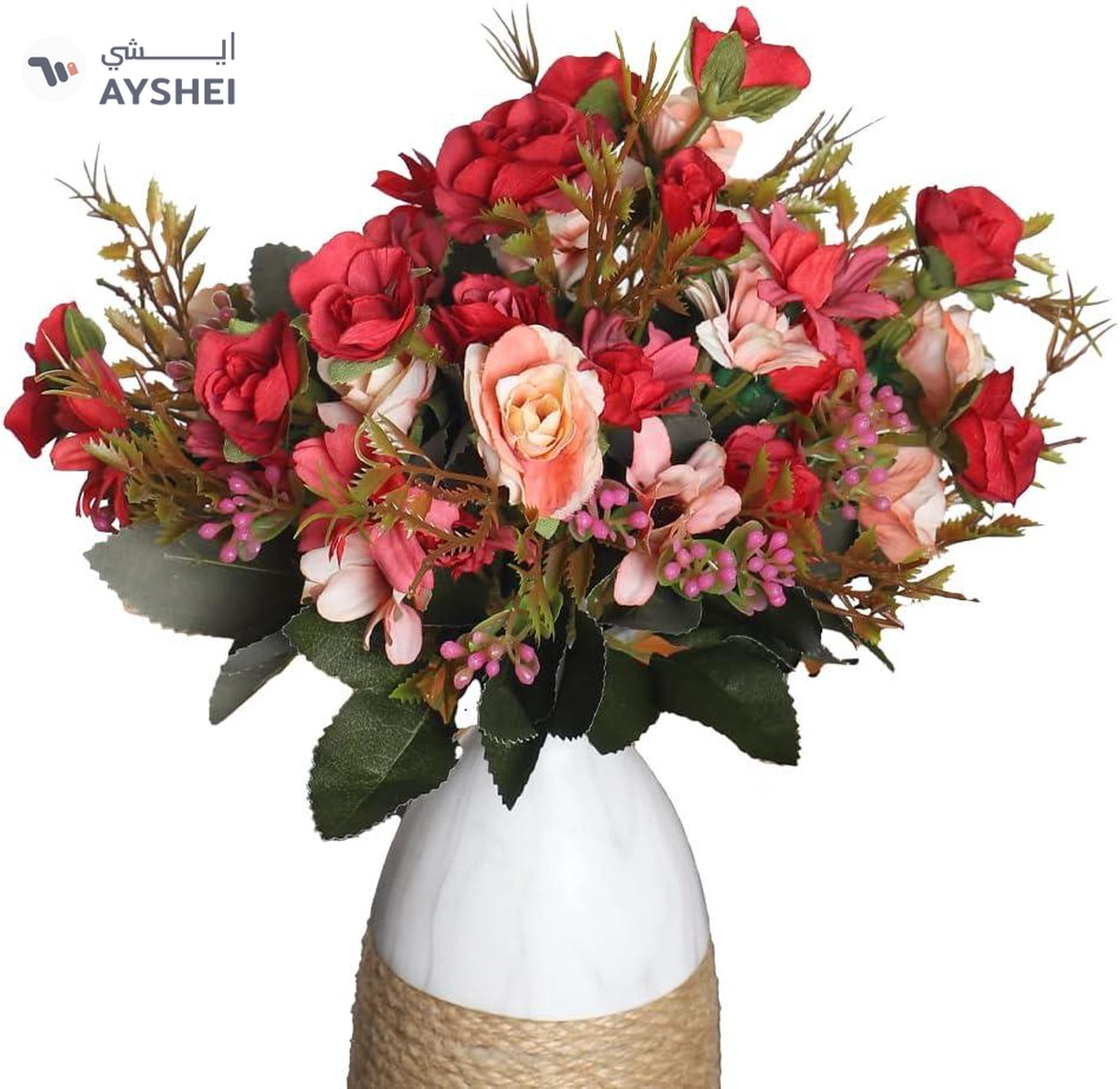 YATAI 3pcs Artificial Rose Flower Bouquet, Lifelike Silk Faux Flower Arrangement-2-2