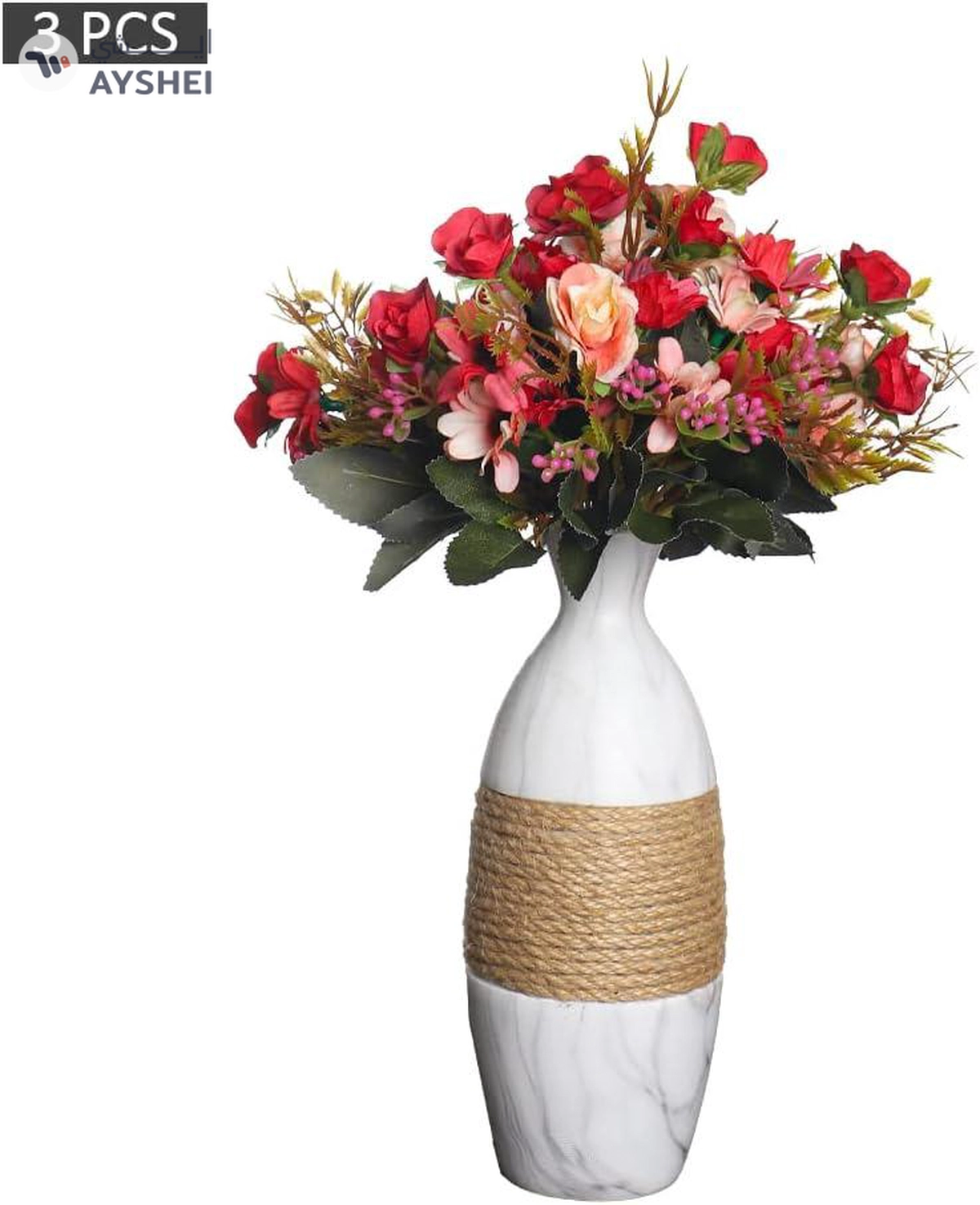 YATAI 3pcs Artificial Rose Flower Bouquet, Lifelike Silk Faux Flower Arrangement-5-5