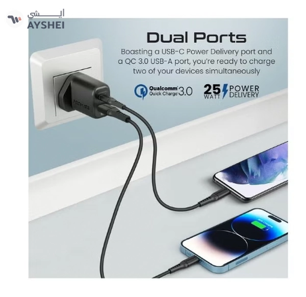 PROMATE iPhone 16 Charger,USB-C Adapter and Cable Set for iPhone 16 Pro with Dual Port AC Charger