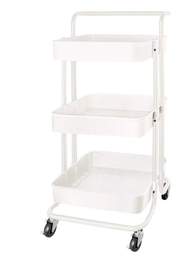 DubaiGallery 3 Tier Multi-Functional Moveable Wheels Rolling Metal Utility Cart Storage Organizer Shelves Basket-0