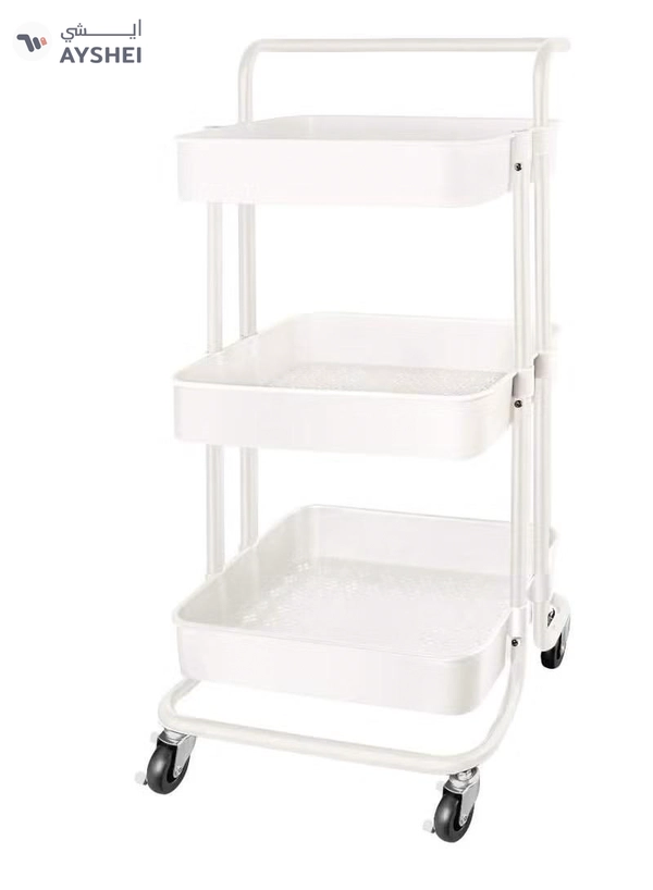 DubaiGallery 3 Tier Multi-Functional Moveable Wheels Rolling Metal Utility Cart Storage Organizer Shelves Basket