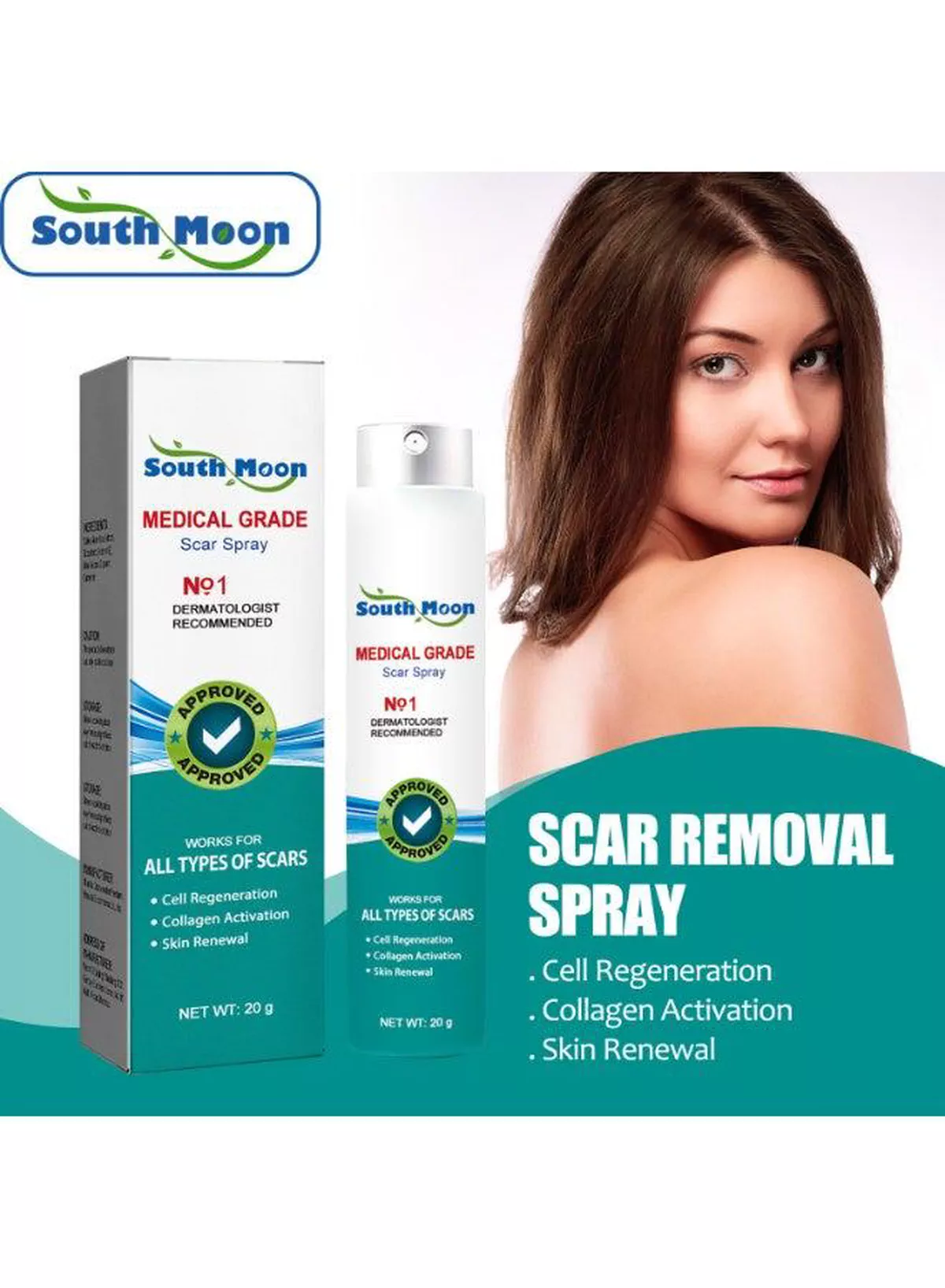South Moon Scar Care Spray 20g – Medical Grade Skincare Spray for Convenient Daily Application, Designed to Support Skin Renewal and Help Improve the Visible Appearance of Different Types of Scars