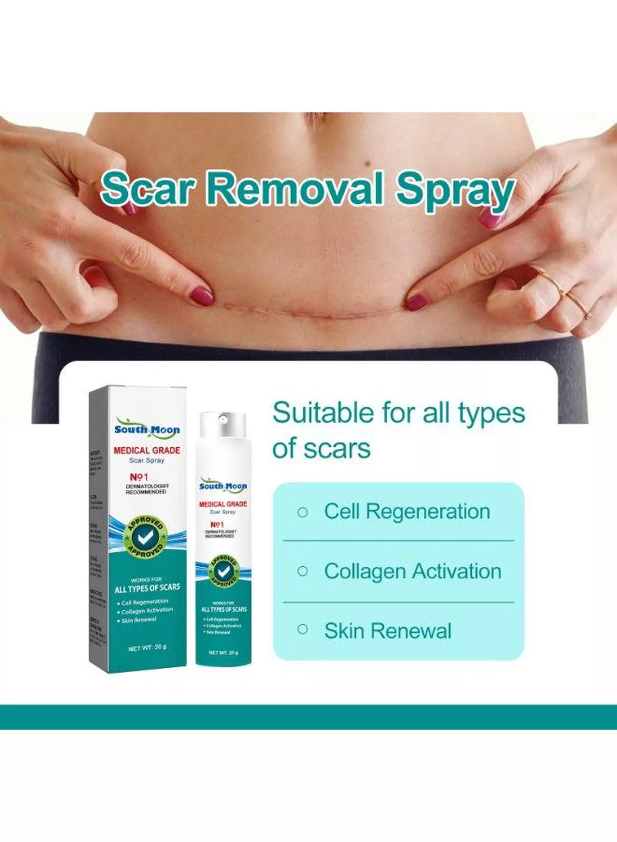 South Moon Scar Care Spray 20g – Medical Grade Skincare Spray for Convenient Daily Application, Designed to Support Skin Renewal and Help Improve the Visible Appearance of Different Types of Scars-2-2