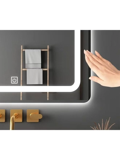 NKX Multifunctional Horizontal Smart Mirror with Rounded Frameless Design with LED Lighting, Human Body Sensor, Dual Touch Controls, Defogging, Time & Temperature Display 50 X 70 Cm-4