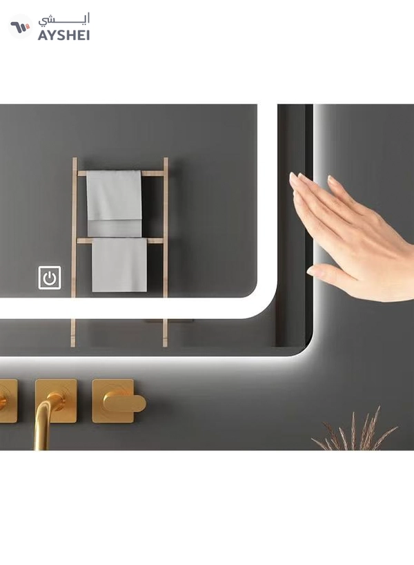 NKX Multifunctional Horizontal Smart Mirror with Rounded Frameless Design with LED Lighting, Human Body Sensor, Dual Touch Controls, Defogging, Time & Temperature Display 50 X 70 Cm
