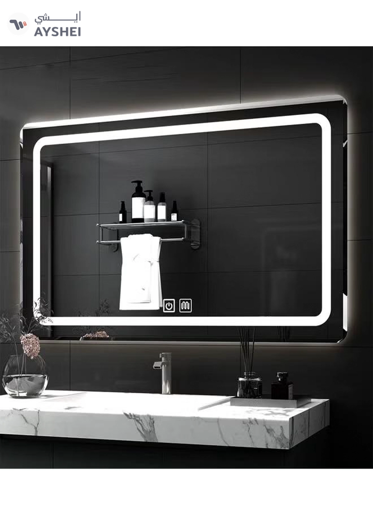 NKX Multifunctional Horizontal Smart Mirror with Rounded Frameless Design with LED Lighting, Human Body Sensor, Dual Touch Controls, Defogging, Time & Temperature Display 50 X 70 Cm-5-5