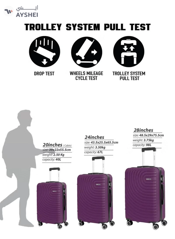 PARAJOHN Medium 24-Inch ABS Lightweight Hardshell Luggage Trolley | carrying 3kg 4-Wheel Spinner Suitcase Purple