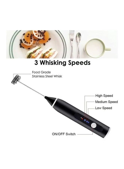 XiuWoo 3-Piece Electric Milk Frother And Whisk Set Black/Silver-5