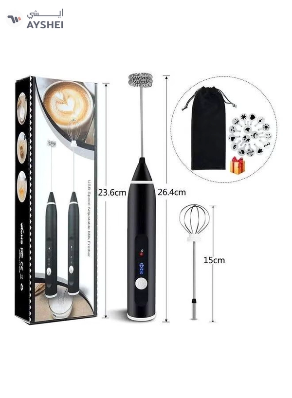 XiuWoo 3-Piece Electric Milk Frother And Whisk Set Black/Silver