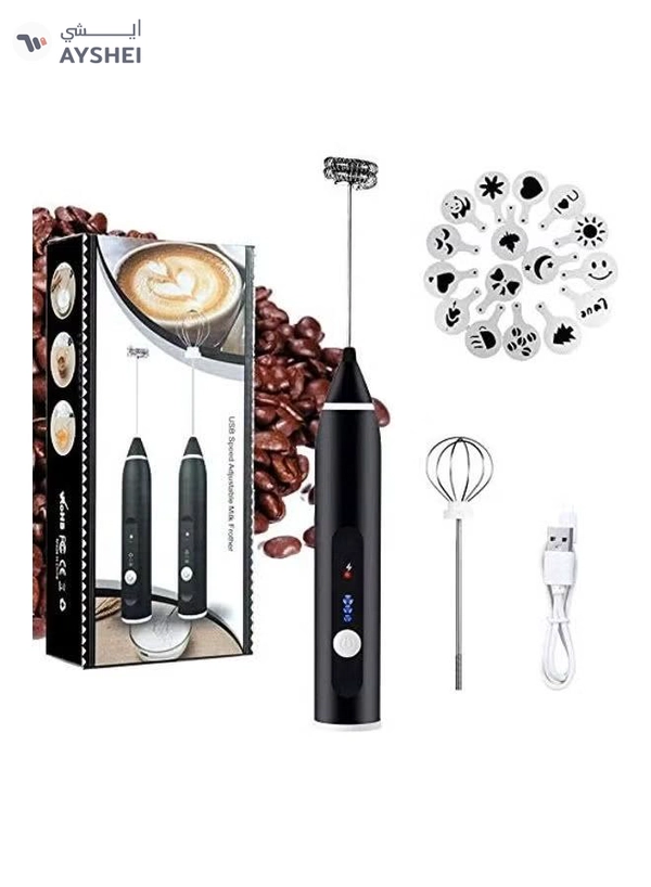 XiuWoo 3-Piece Electric Milk Frother And Whisk Set Black/Silver