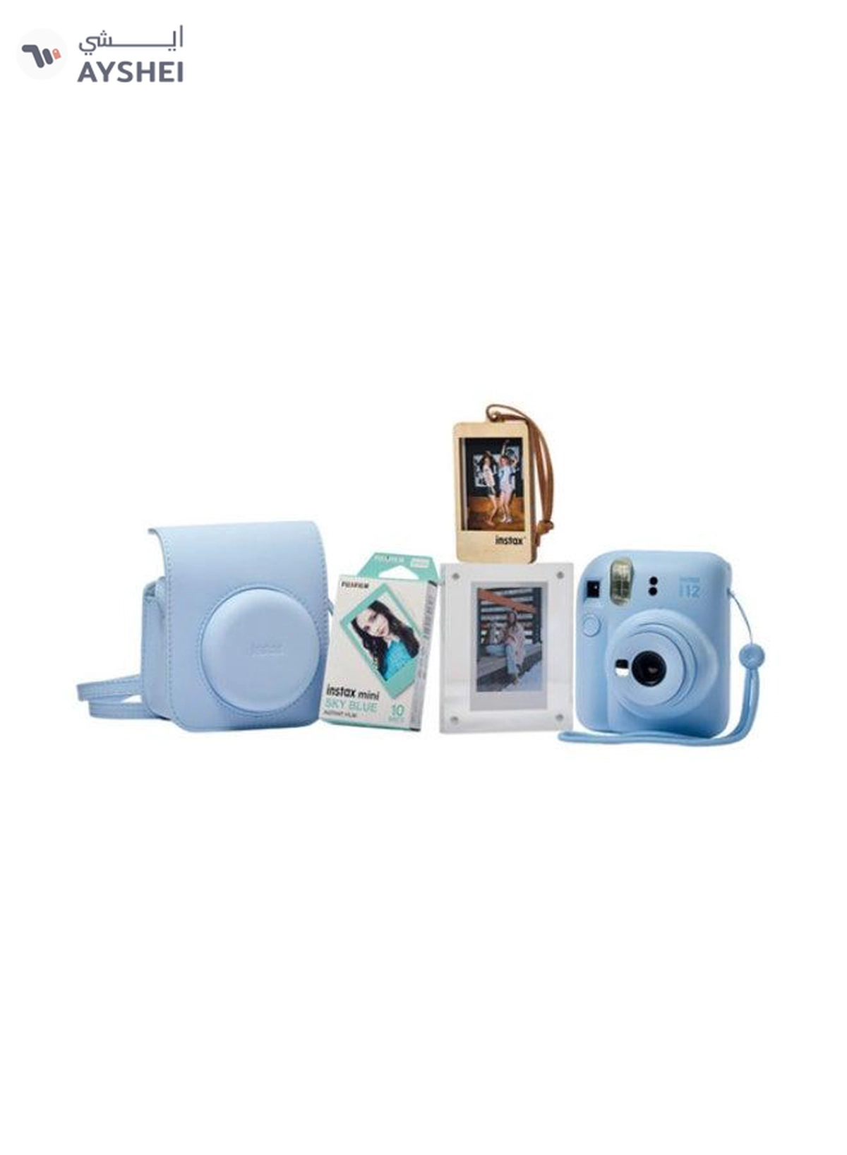 Fujifilm Instax Mini12 Instant Camera Kit (Pastel Blue) Mini12 Camera case Blue,instax mini film 10pk Sky Blue,Acrylic Photo Frame,Wooden Photo Bag Tag/ornament-1-1