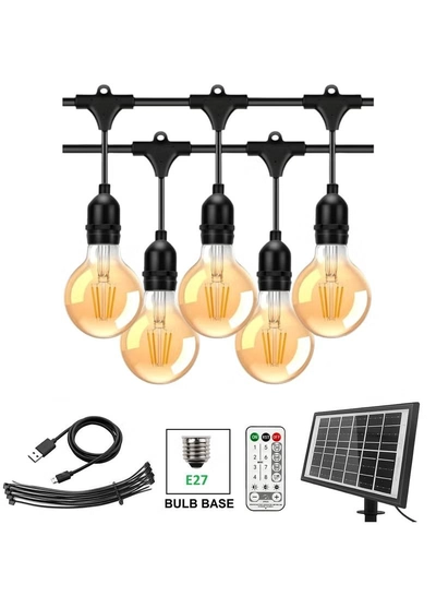 Yuwell Outdoor Waterproof IP65 Led String Lights E27 Holder 10 Meter Bulb Holder Wire With 20 Bulbs 4W G80 Amber With EU Plug Solar Bulb Holder For Ramadan Decoration Lights And Outdoor Decoration Light Hanging Light 6000mAh & USB-C, String Lights With Remote Control And 8 Modes Ramadan Light With Cable Ties-0