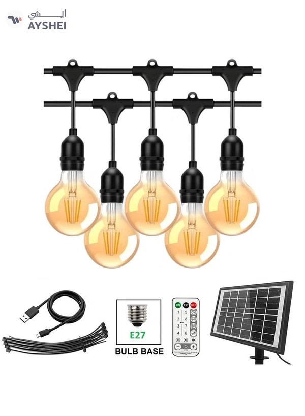 Yuwell Outdoor Waterproof IP65 Led String Lights E27 Holder 10 Meter Bulb Holder Wire With 20 Bulbs 4W G80 Amber With EU Plug Solar Bulb Holder For Ramadan Decoration Lights And Outdoor Decoration Light Hanging Light 6000mAh & USB-C, String Lights With Remote Control And 8 Modes Ramadan Light With Cable Ties