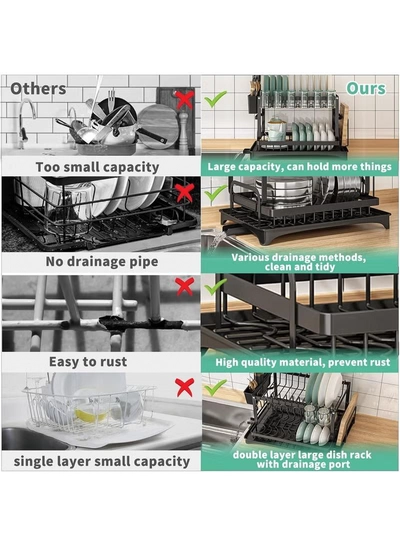 Eworld 2-Tier Dish Drying Rack-3