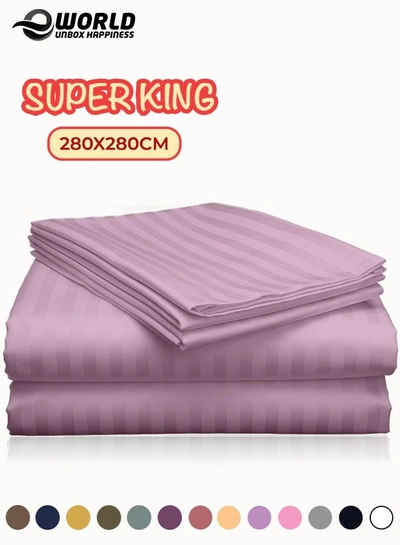 3 Piece Super King Pink Striped Bed Sheet Set – Ultra-Soft Microfiber Striped Sheet & 2 Pillowcases, Breathable Luxury Bedding for Home & Hotel Use-0
