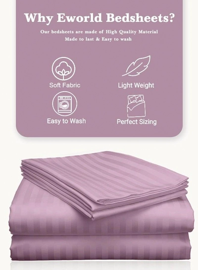 3 Piece Super King Pink Striped Bed Sheet Set – Ultra-Soft Microfiber Striped Sheet & 2 Pillowcases, Breathable Luxury Bedding for Home & Hotel Use-1