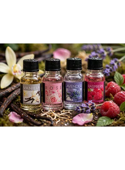 Luxury Fragrance Oil Gift Set – 8 Captivating Scents for Every Mood Discover eight delightful fragrance oils featuring Jasmine, Vanilla, Rose, Lavender, Apple, Tropical Fruit, Raspberry, and Amber. A beautiful gift set perfect for creating a relaxing, welcoming, and beautifully scented home atmosphere.-4
