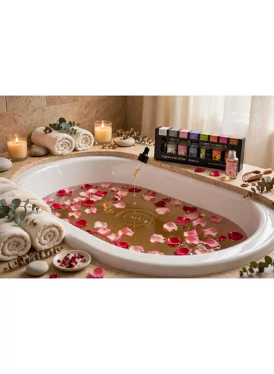 Luxury Fragrance Oil Gift Set – 8 Captivating Scents for Every Mood Discover eight delightful fragrance oils featuring Jasmine, Vanilla, Rose, Lavender, Apple, Tropical Fruit, Raspberry, and Amber. A beautiful gift set perfect for creating a relaxing, welcoming, and beautifully scented home atmosphere.-7