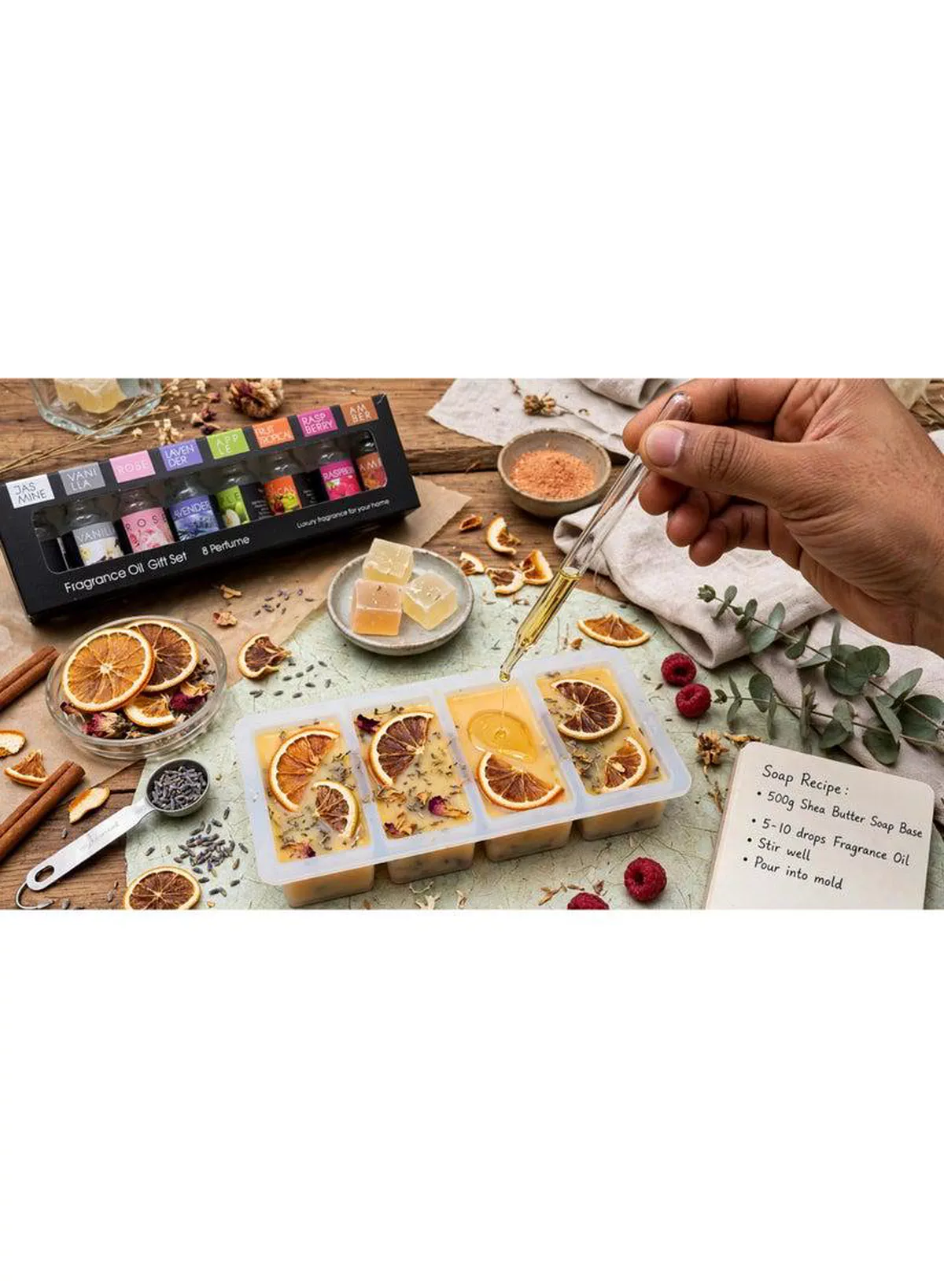 Luxury Fragrance Oil Gift Set – 8 Captivating Scents for Every Mood Discover eight delightful fragrance oils featuring Jasmine, Vanilla, Rose, Lavender, Apple, Tropical Fruit, Raspberry, and Amber. A beautiful gift set perfect for creating a relaxing, welcoming, and beautifully scented home atmosphere.-8-8