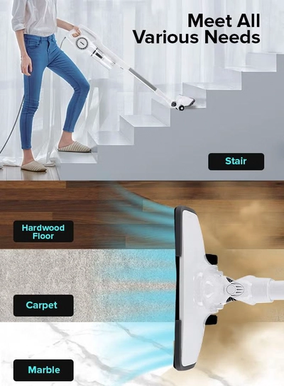GEEPAS Stick & Handheld Vacuum Cleaner, HEPA Filter, Handheld & Stick, 0.9L Dust Bag Capacity, 600W Powerful Motor, Transparent Dust Cup for Easy Check, Lightweight Body & Low Noise 0.9 L 600 W GVC2596N White-1