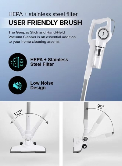 GEEPAS Stick & Handheld Vacuum Cleaner, HEPA Filter, Handheld & Stick, 0.9L Dust Bag Capacity, 600W Powerful Motor, Transparent Dust Cup for Easy Check, Lightweight Body & Low Noise 0.9 L 600 W GVC2596N White-2