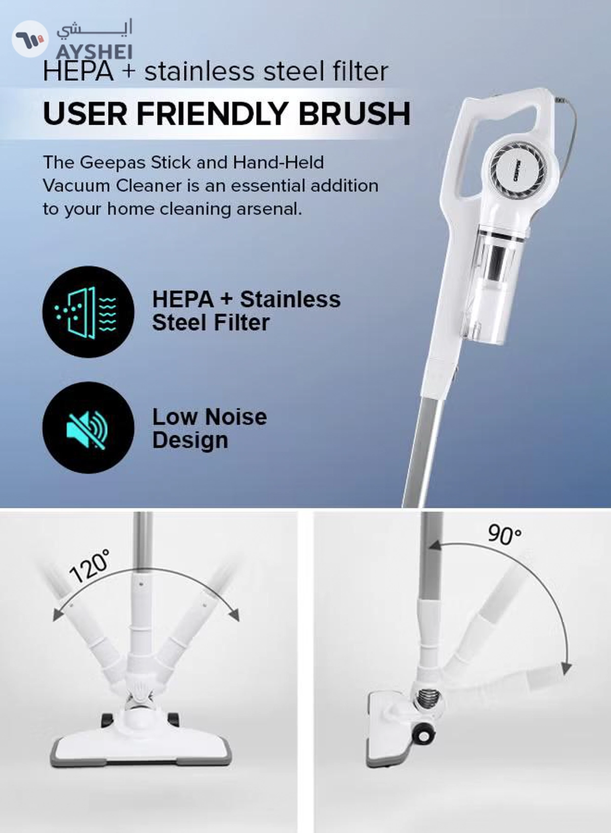 GEEPAS Stick & Handheld Vacuum Cleaner, HEPA Filter, Handheld & Stick, 0.9L Dust Bag Capacity, 600W Powerful Motor, Transparent Dust Cup for Easy Check, Lightweight Body & Low Noise 0.9 L 600 W GVC2596N White-2-2