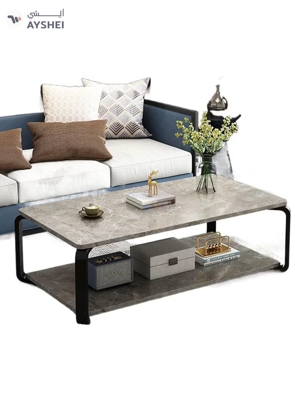 DubaiGallery Round Tea Table Living Room Coffee Tables Marble Texture Wooden Combination Furniture Durable Table