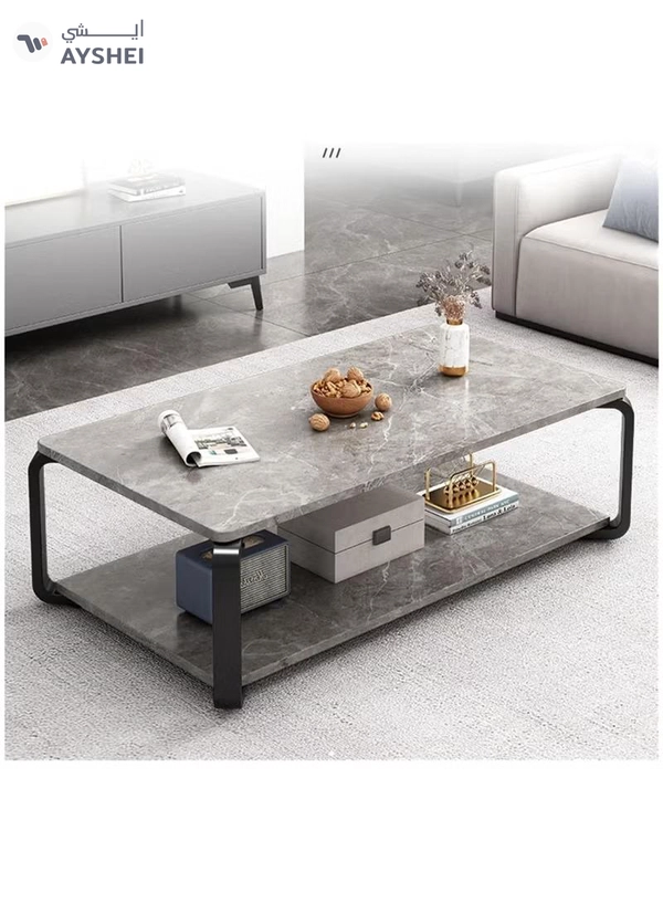 DubaiGallery Round Tea Table Living Room Coffee Tables Marble Texture Wooden Combination Furniture Durable Table