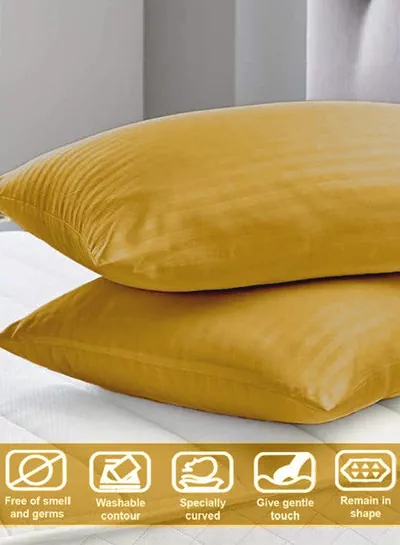Set of 2 Gold Satin Stripe Pillow Covers Featuring 300 Thread Count, 1cm Satin Stripe, Envelope Closure, Cool, Breathable & Premium Quality-2