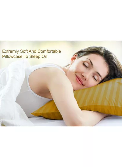 Set of 2 Gold Satin Stripe Pillow Covers Featuring 300 Thread Count, 1cm Satin Stripe, Envelope Closure, Cool, Breathable & Premium Quality-3