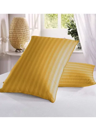 Set of 2 Gold Satin Stripe Pillow Covers Featuring 300 Thread Count, 1cm Satin Stripe, Envelope Closure, Cool, Breathable & Premium Quality-5