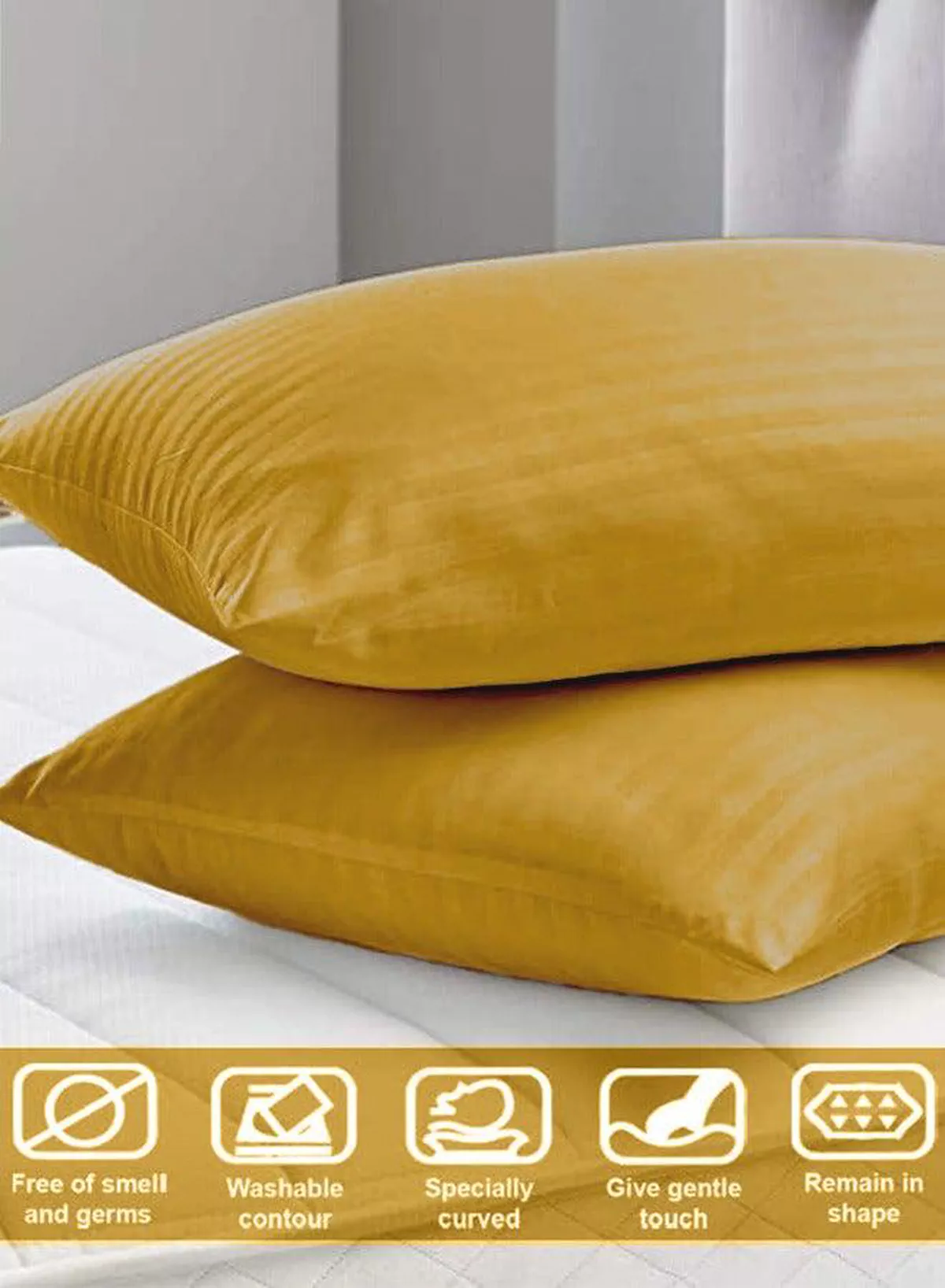 Set of 2 Gold Satin Stripe Pillow Covers Featuring 300 Thread Count, 1cm Satin Stripe, Envelope Closure, Cool, Breathable & Premium Quality-2-2