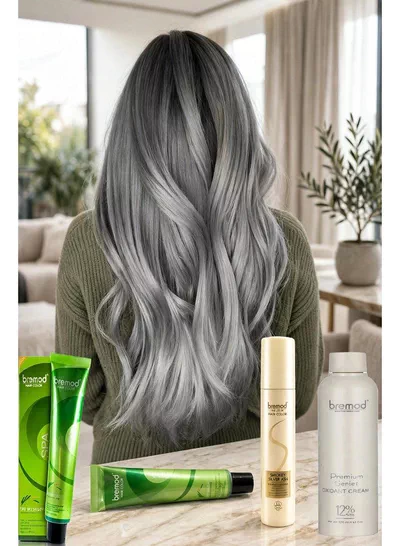 Bremod Smokey Silver Ash 9.11 Professional Hair Color Bundle – 3 Piece Set with 12% Oxidant Cream and Styling Spray, Designed for Vibrant Color, Smooth Application, Long-Lasting Results and Elegant Hair Styling-2