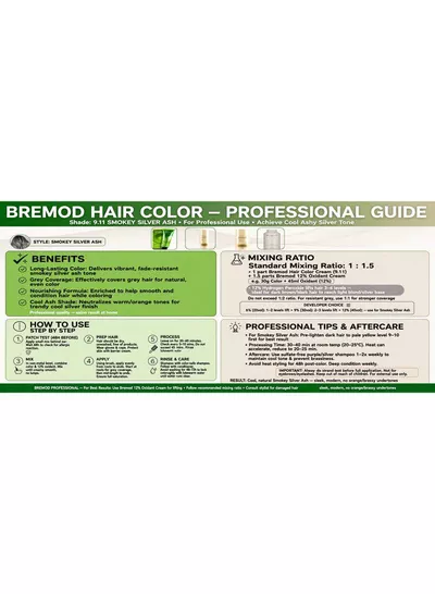 Bremod Smokey Silver Ash 9.11 Professional Hair Color Bundle – 3 Piece Set with 12% Oxidant Cream and Styling Spray, Designed for Vibrant Color, Smooth Application, Long-Lasting Results and Elegant Hair Styling-5
