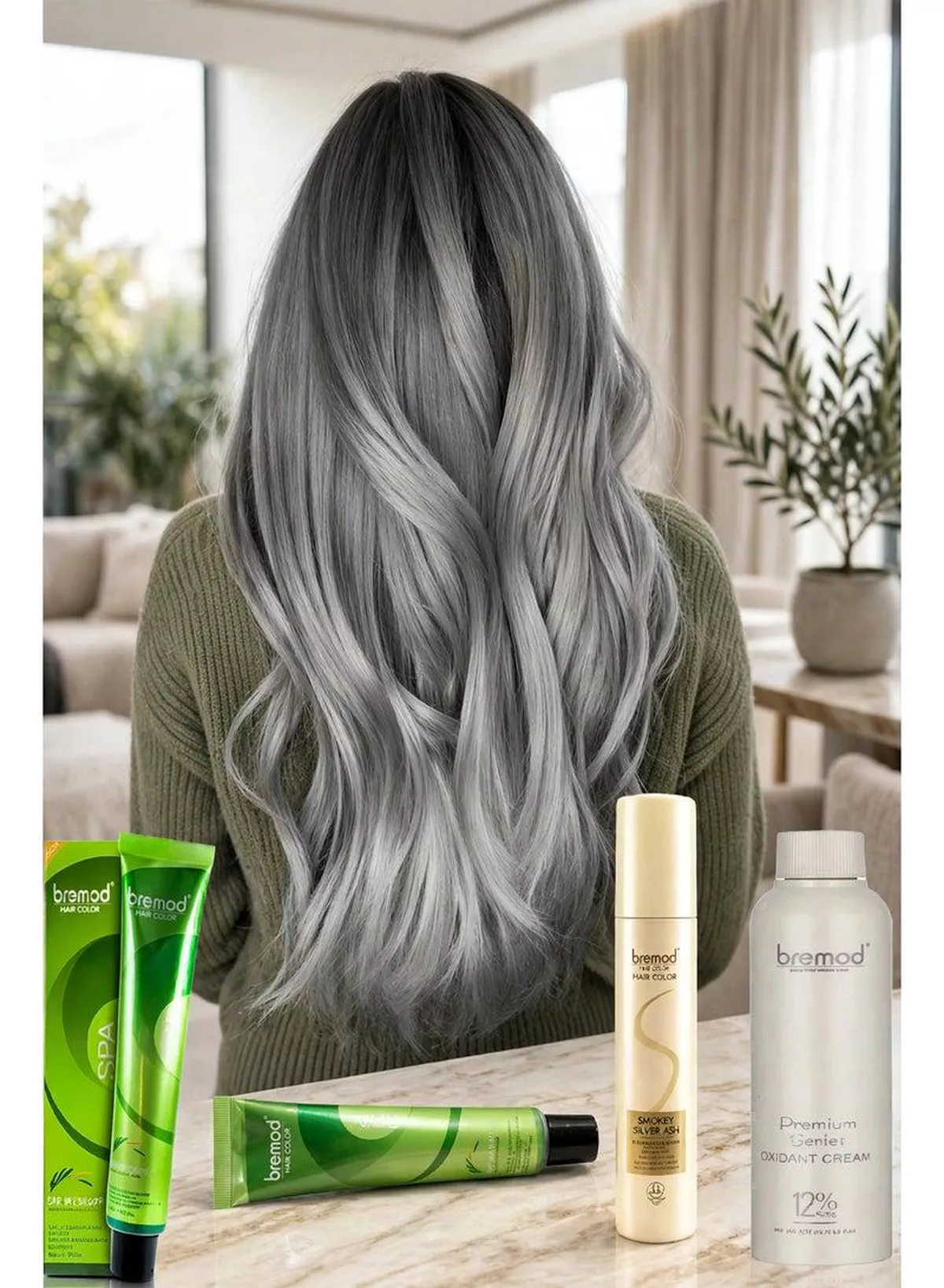 Bremod Smokey Silver Ash 9.11 Professional Hair Color Bundle – 3 Piece Set with 12% Oxidant Cream and Styling Spray, Designed for Vibrant Color, Smooth Application, Long-Lasting Results and Elegant Hair Styling-2-2
