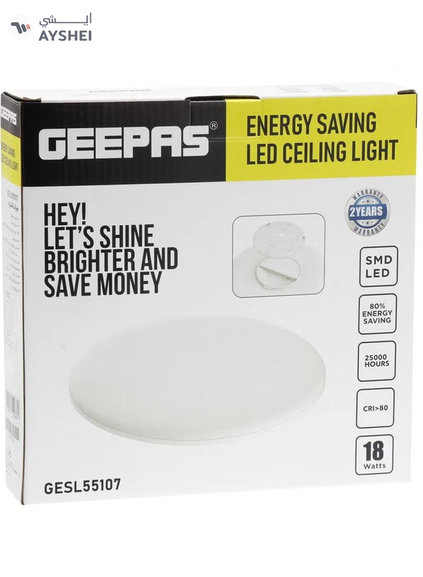 Geepas 24 W Energy Saving LED Ceiling Light GESL55108, 2160 Lumens and 6500 K Color Temperature| Energy Efficient LED Light with 25000 Hours Lifetime, Ceiling Light Perfect for Home and Office Use