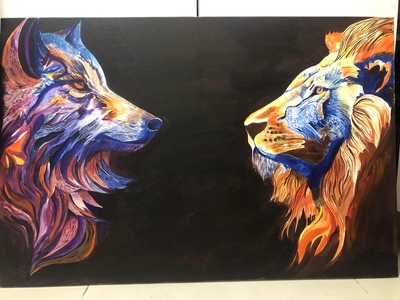 lion and wolf painting -1