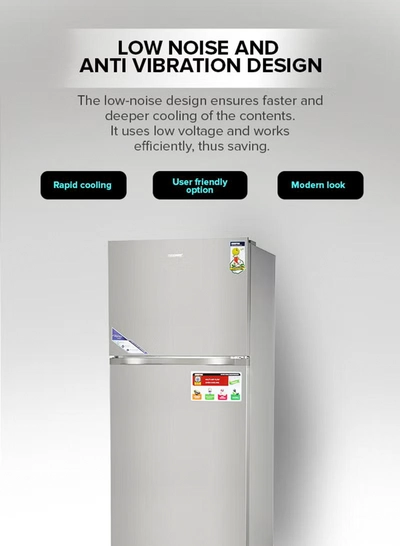 GEEPAS 595L Gross/465L Net Capacity No Frost Double Door Refrigerator| With Inverter Compressor, Interior LED Lighting, Multi Air Flow, Stainless Steel Finish, Recessed Handle, Chrome Bottle Holder & Chiller Shelves, Glass Shelves, Freezer- 100L capacity 0 W GRF6021SSXN Silver-1
