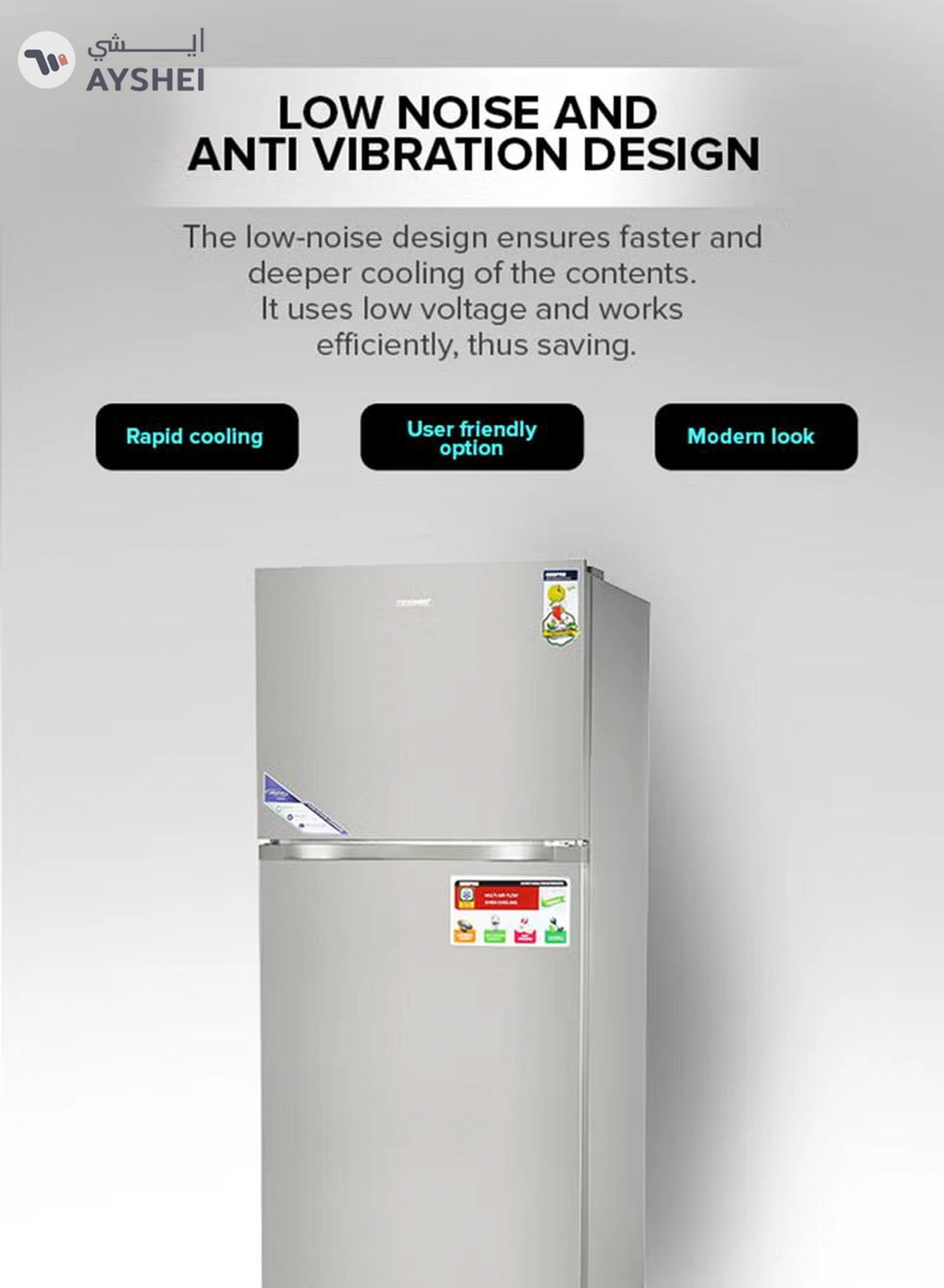 GEEPAS 595L Gross/465L Net Capacity No Frost Double Door Refrigerator| With Inverter Compressor, Interior LED Lighting, Multi Air Flow, Stainless Steel Finish, Recessed Handle, Chrome Bottle Holder & Chiller Shelves, Glass Shelves, Freezer- 100L capacity 0 W GRF6021SSXN Silver-1-1