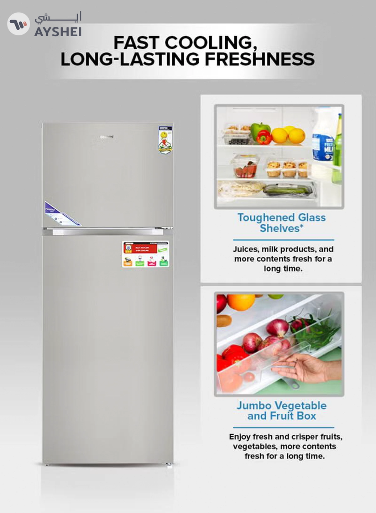 GEEPAS 595L Gross/465L Net Capacity No Frost Double Door Refrigerator| With Inverter Compressor, Interior LED Lighting, Multi Air Flow, Stainless Steel Finish, Recessed Handle, Chrome Bottle Holder & Chiller Shelves, Glass Shelves, Freezer- 100L capacity 0 W GRF6021SSXN Silver-4-4