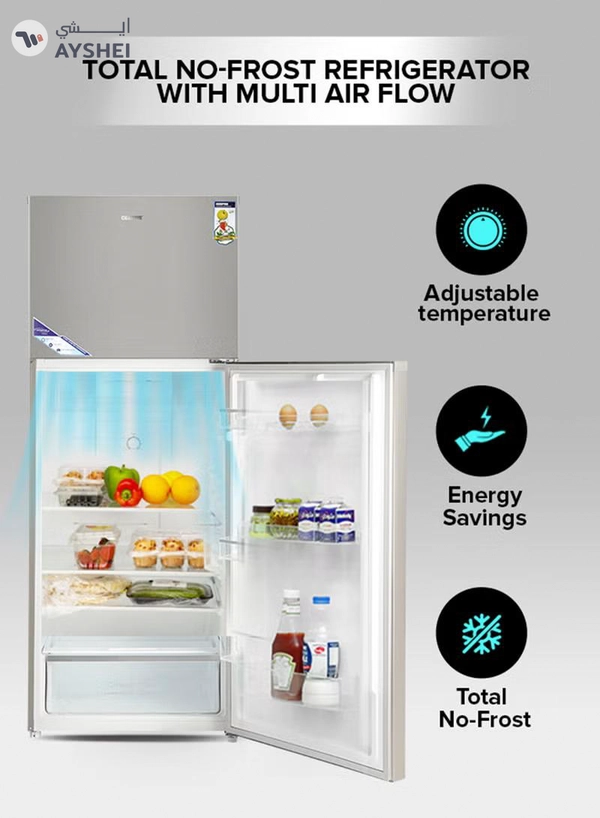 GEEPAS 595L Gross/465L Net Capacity No Frost Double Door Refrigerator| With Inverter Compressor, Interior LED Lighting, Multi Air Flow, Stainless Steel Finish, Recessed Handle, Chrome Bottle Holder & Chiller Shelves, Glass Shelves, Freezer- 100L capacity 0 W GRF6021SSXN Silver